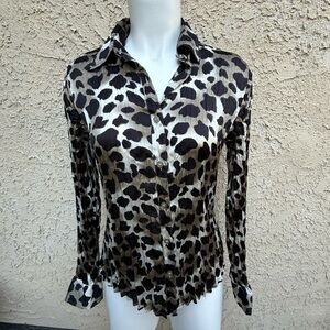 Dana Buchman Black and Cream Animal Print Button Down Shirt